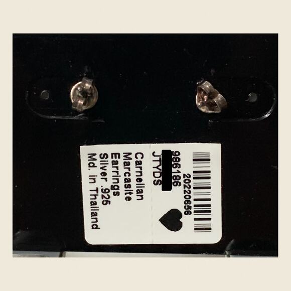 Carnelian Marcasite Sterling Earrings JTYDS Thailand – NOS New on Card - Picture 3 of 5